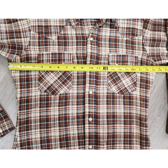 70s Vintage Dee Cee Western Striped Saw Tooth Pearl Snap Shirt S/M Plaid - Picture 3 of 7